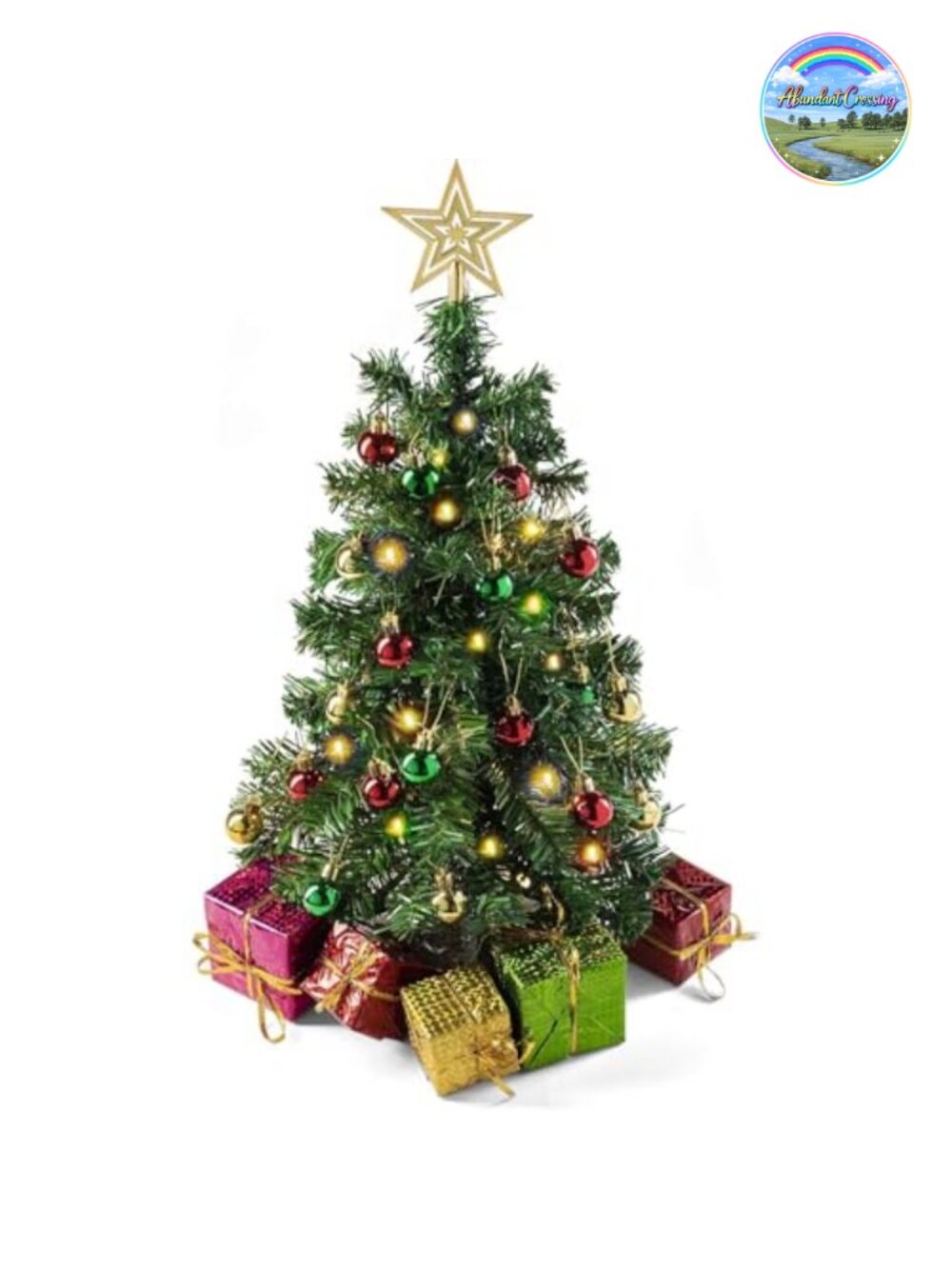 Prextex 23" Mini Christmas Tree Pre-Lit Ornaments Star Topper Tabletop Decor